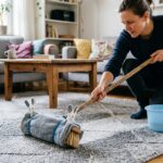 teppich mit besen und lappen feucht reinigen